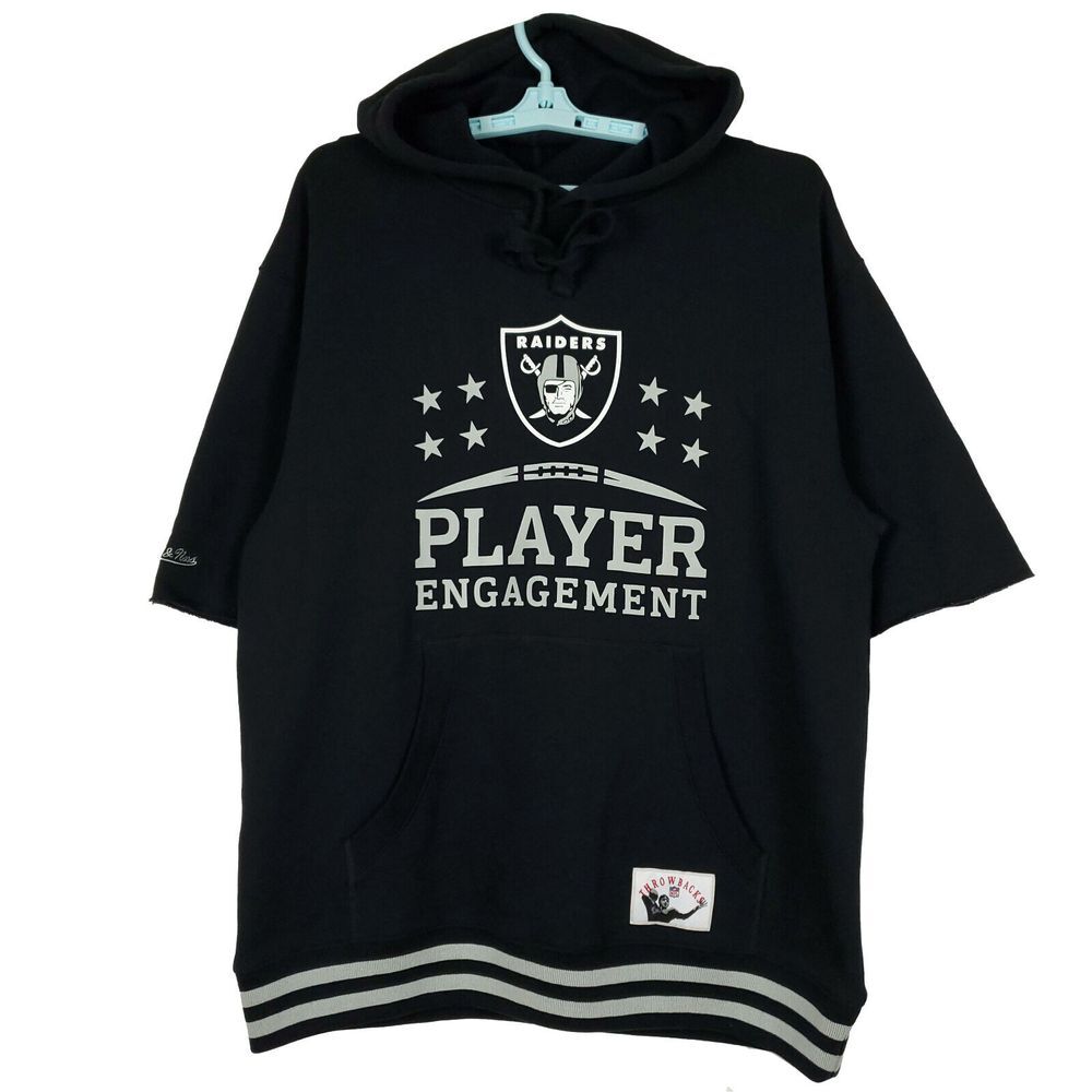 Oakland Raiders Mitchell & Ness NFL L Large Hoodie Cut Off Sleeves Black NWT